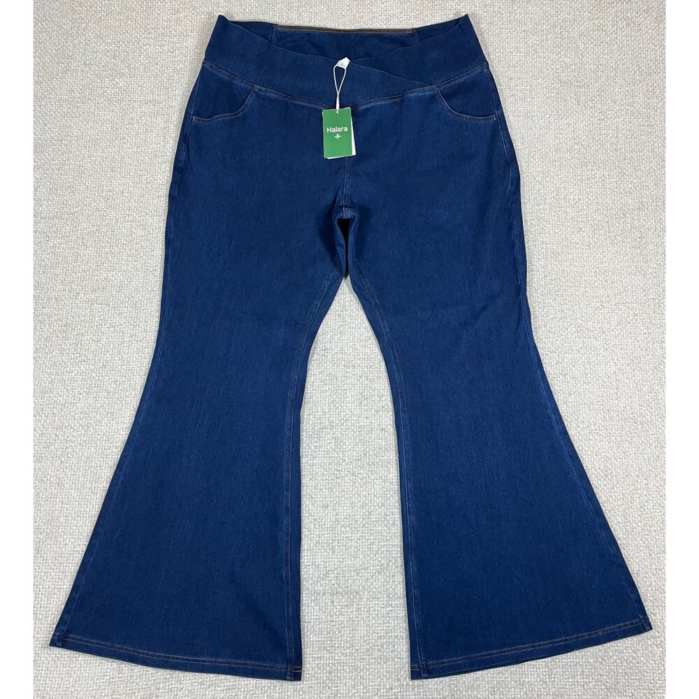 Halara Flex Wide Leg Flare Jeans Women's 2X Petite High Rise Crossover Blue NWT